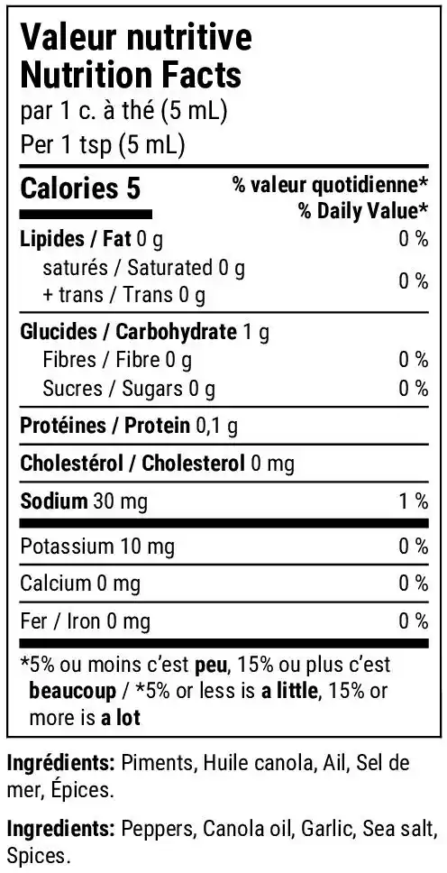 Sauce Campagnarde Saveurs du Sud Ingredients et information nutrimental